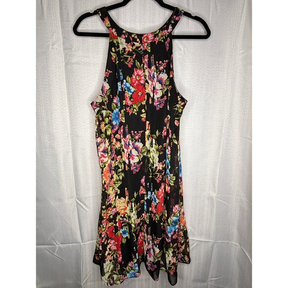 Betsey Johnson Black Floral Halter Shift Dress S12 Lined Mini Short Party Trendy - Picture 2 of 5